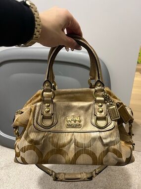 Coach Metallic Gold Signature Jacquard Satchel